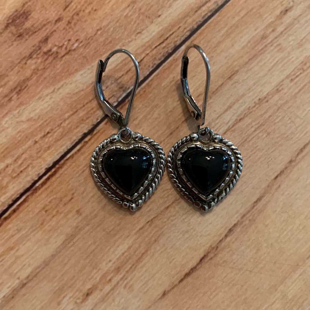 Vintage Onyx Heart Earrings